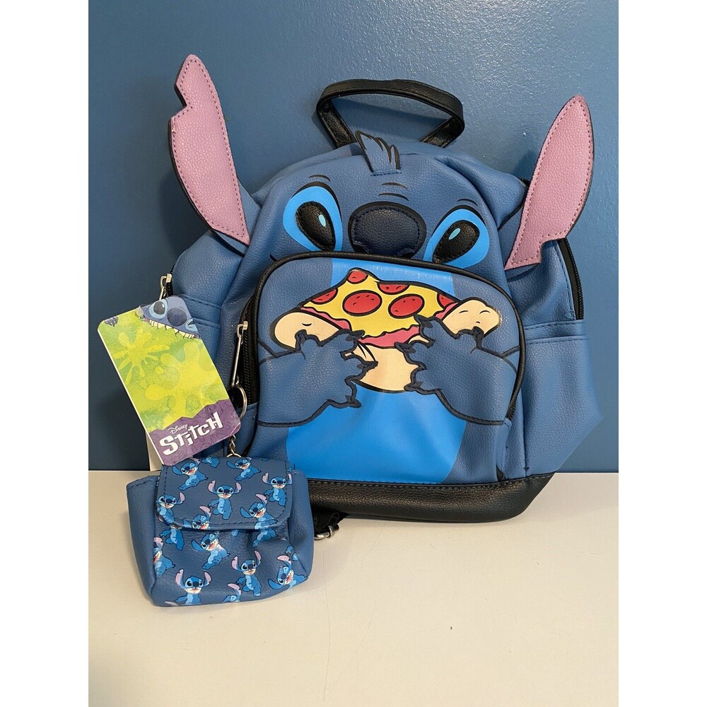Disney Stitch Pizza Faux Leather Mini Blue Backpack Carry All NWT